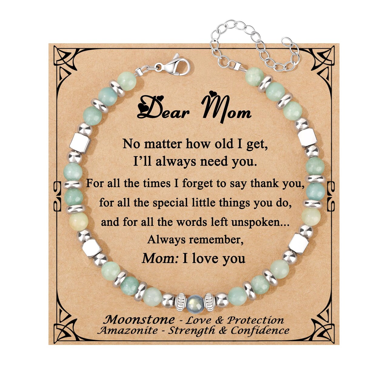 Mom Gifts, Mothers Day Birthday Gifts for Mom from Daughter Son, Christmas Valentines Day Ideas Present for Mother Mama Amazonite Moonstone Bracelets for Women